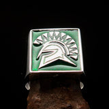 Nicely crafted Men's Ring Green Greek Warrior - Sterling Silver - BikeRing4u