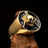 Perfectly crafted Men's Masonic Skull Ring Black - Solid Brass - BikeRing4u