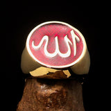 Excellent crafted Men's Muslim Ring Red Allah Symbol - solid Brass - BikeRing4u