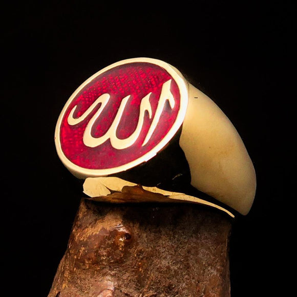 Excellent crafted Men's Muslim Ring Red Allah Symbol - solid Brass - BikeRing4u