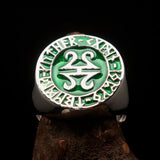 Nicely crafted Men's ancient Green Viking Runes Ring - Sterling Silver - BikeRing4u