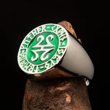Nicely crafted Men's ancient Green Viking Runes Ring - Sterling Silver - BikeRing4u