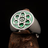 Perfectly crafted Men's Teacher Ring Atom Symbol Green - Sterling Silver - BikeRing4u