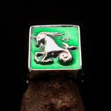 Excellent crafted Men's Zodiac Ring green Star Sign Capricorn - Sterling Silver - BikeRing4u