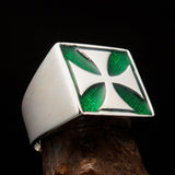Perfectly crafted Men's Biker Ring green Iron Cross - Sterling Silver - BikeRing4u