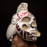 Excellent crafted Men's Skull Biker Ring red Roman Centurion - Sterling Silver - BikeRing4u
