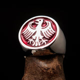 Nicely crafted Men's Seal Ring red German Eagle - Sterling Silver - BikeRing4u