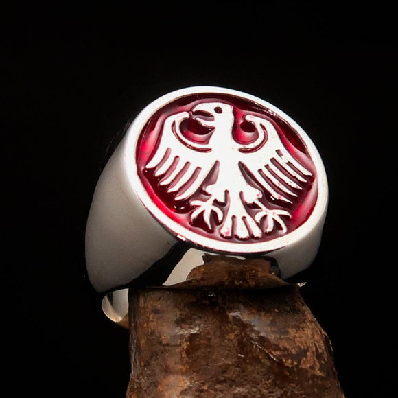 Nicely crafted Men's Seal Ring red German Eagle - Sterling Silver - BikeRing4u