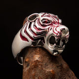 Excellent crafted Men's Predator Ring Tiger red CZ Eyes and Stripes - Sterling Silver - BikeRing4u