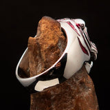 Excellent crafted Men's Predator Ring Tiger red CZ Eyes and Stripes - Sterling Silver - BikeRing4u