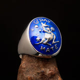 Excellent crafted Men's Aussie Ring blue boxing Kangaroo - Sterling Silver - BikeRing4u