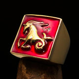Brass Men's Zodiac Ring Capricorn in Red - BikeRing4u