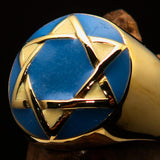 Nicely crafted Men's Hebrew Ring Blue and White Star of David - Solid Brass - BikeRing4u