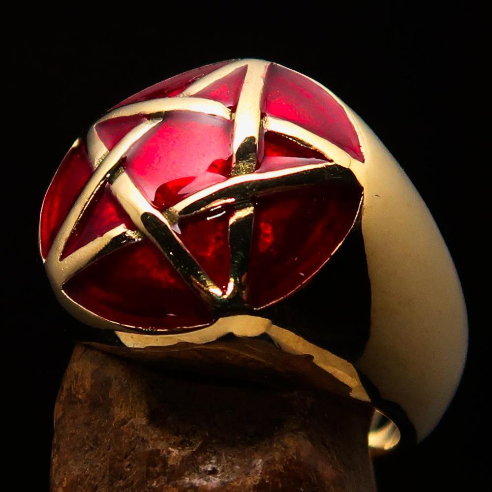 Buy Solid Brass Men's Symbol Ring red Pentagram - Free Shipping PayPal