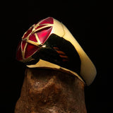 Nicely crafted domed Men's Heptagram Ring Red Heptagon - Solid Brass - BikeRing4u