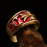 Nicely crafted Men's Fleur de Lis Band Ring Red - Solid Brass - BikeRing4u