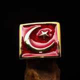 Perfectly crafted Men's Ring Crescent Moon and Star Red - Solid Brass - BikeRing4u