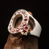 Excellent crafted Initial Ring Bold Letter Q - 15 red CZ - Sterling Silver - BikeRing4u