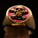 Nicely crafted Men's Pirate Ring Jolly Roger crossed Bones Skull Red - BikeRing4u