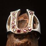 Excellent crafted Initial Ring Bold Letter U - 9 red CZ - Sterling Silver - BikeRing4u