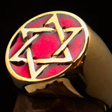 Excellent crafted Men's Pinky Ring Red Star of David - Solid Brass - BikeRing4u