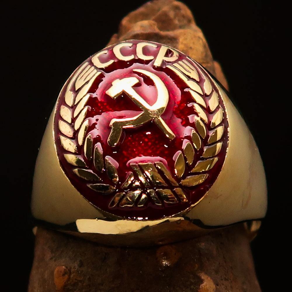 Buy Solid Brass Men's Communist Ring Hammer Sickle CCCP red - Free ...