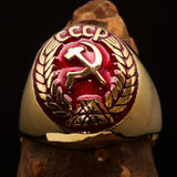 Perfectly crafted Men's Communist Ring Hammer Sickle Crest CCCP Red - Solid Brass - BikeRing4u