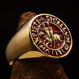 Excellent crafted Men's Templar Knight Seal Ring red - Solid Brass - BikeRing4u