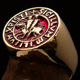 Excellent crafted Men's Templar Knight Seal Ring red - Solid Brass - BikeRing4u