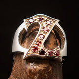 Excellent crafted Initial Ring Bold Letter Z - 10 red CZ - Sterling Silver - BikeRing4u