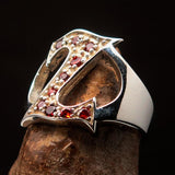 Excellent crafted Initial Ring Bold Letter Z - 10 red CZ - Sterling Silver - BikeRing4u