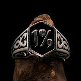 Excellent crafted Men's Black Outlaw Biker Ring 1% - Sterling Silver - BikeRing4u