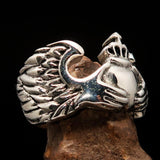 Excellent crafted Claddagh winged heart and Crown Men's Ring - Sterling Silver - BikeRing4u