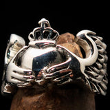Excellent crafted Claddagh winged heart and Crown Men's Ring - Sterling Silver - BikeRing4u