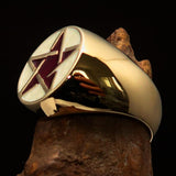 Excellent crafted Men's Pinky Ring White and Burgundy Pentagram - Solid Brass - BikeRing4u