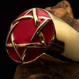 Nicely crafted Men's Hebrew Pinky Ring Red Star of David - Solid Brass - BikeRing4u