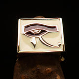 Excellent crafted Men's Ring All seeing Udjat Eye of Ra White Burgundy - Solid Brass - BikeRing4u