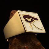 Excellent crafted Men's Ring All seeing Udjat Eye of Ra White Burgundy - Solid Brass - BikeRing4u