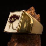 Excellent crafted Men's Ring All seeing Udjat Eye of Ra White Burgundy - Solid Brass - BikeRing4u