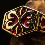 Excellent crafted Men's Medieval Ring Red Oriental Crest Solid Brass - BikeRing4u