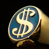 Excellent crafted Men's Currency Ring US Dollar Symbol Blue - Solid Brass - BikeRing4u