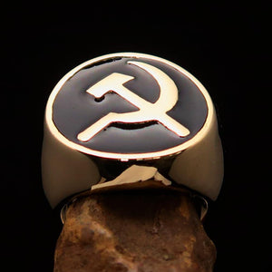 Excellent crafted Men's Socialist Ring Hammer Sickle Black - Solid Brass - BikeRing4u
