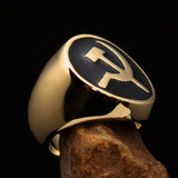 Excellent crafted Men's Socialist Ring Hammer Sickle Black - Solid Brass - BikeRing4u