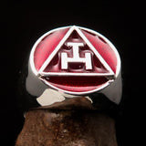 Excellent crafted ancient Men's Red Masonic Ring - Sterling Silver - BikeRing4u