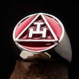 Excellent crafted ancient Men's Red Masonic Ring - Sterling Silver - BikeRing4u