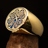 Excellent crafted Men's Signet Ring Four leaved Clover Blue - Solid Brass - BikeRing4u
