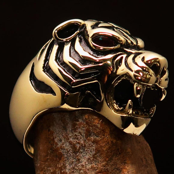Excellent crafted Men's Predator Ring Tiger red CZ Eyes - Solid Brass - BikeRing4u
