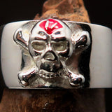Excellent crafted Outlaw red 1% Jolly Roger Skull Band Ring - Sterling Silver - BikeRing4u