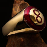 Nicely crafted domed Men's Number Ring Red 8 Eight- Solid Brass - BikeRing4u