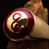 Nicely crafted domed Men's Number Ring Red 8 Eight- Solid Brass - BikeRing4u